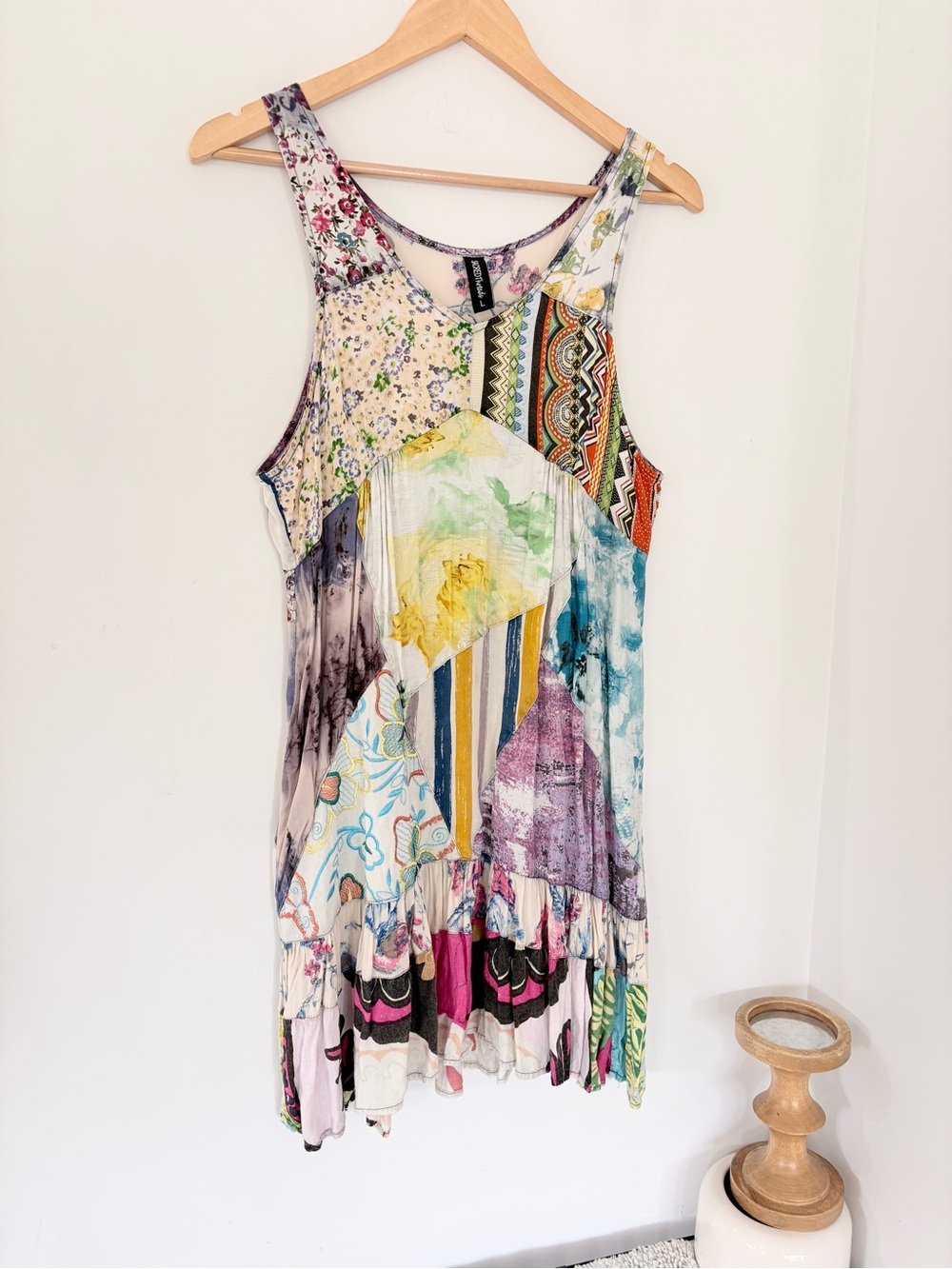 SACRED THREADS L Patchwork Dress Multicolor Boho Embroidered Floral Festival - Picture 14 of 14